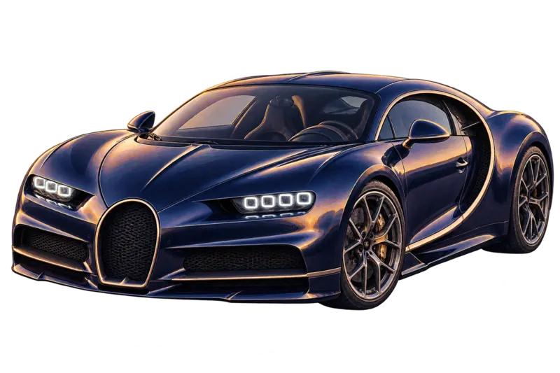 Une voiture de luxe bleu nuit, dans une publicité fictive.
