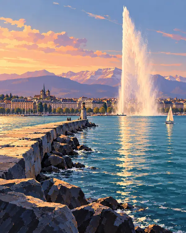 Carte postale illustrée : Jet d'eau.