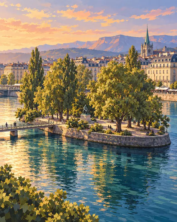 Carte postale illustrée : Île Rousseau.