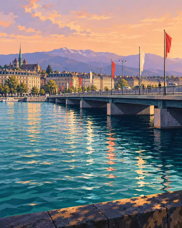 Carte postale illustrée : Pont du Mont-Blanc.