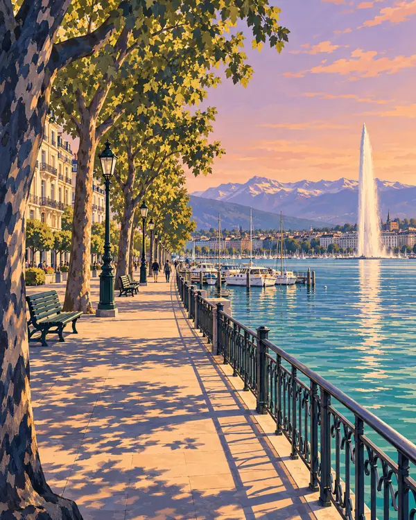Carte postale illustrée : Quai du Mont-Blanc.