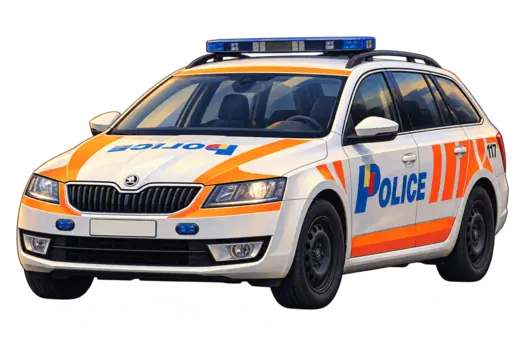 Une voiture de la police genevoise, gyrophares allumés, illustration.